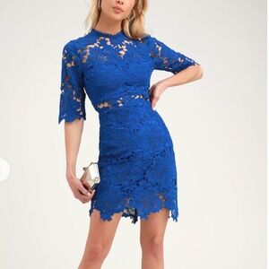 Lulu's A Fine Romance Cobalt Blue Lace Sheath Dress
